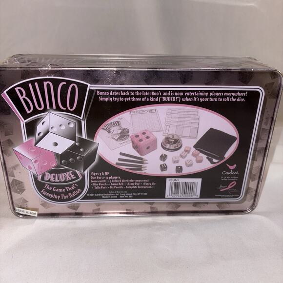 Bunco Deluxe Dice Game Tin Cardinal 9 Dice 2 to 12 Players 7 Plus Sealed & NEW - Picture 4 of 5